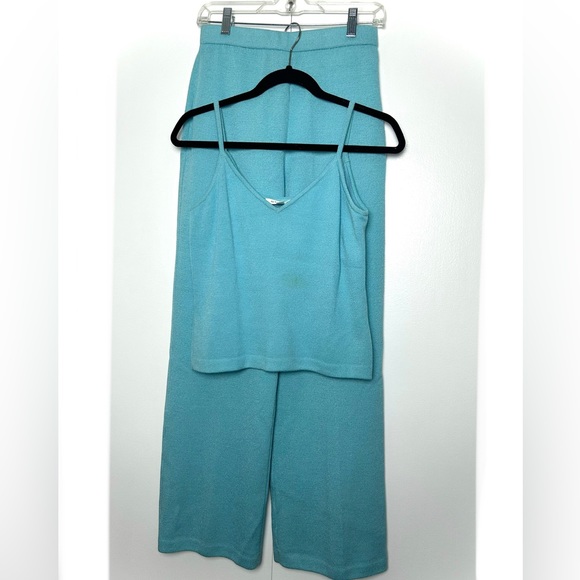 St. John Knit Light Blue Cami Top and Wide Leg Pant Set - Picture 3 of 10